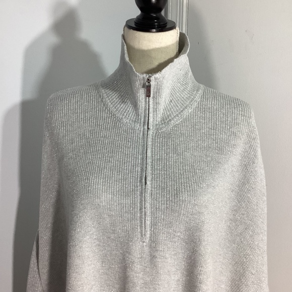 NEW W/T TOMMY BAHAMAS L/XL SHIMMER BONITA ZIP SWEATER PONCHO PEARL GRAY HEATHER - Picture 3 of 10